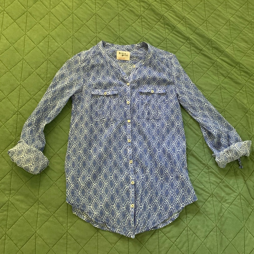 Holding Horses Anthropologie blue top xs small